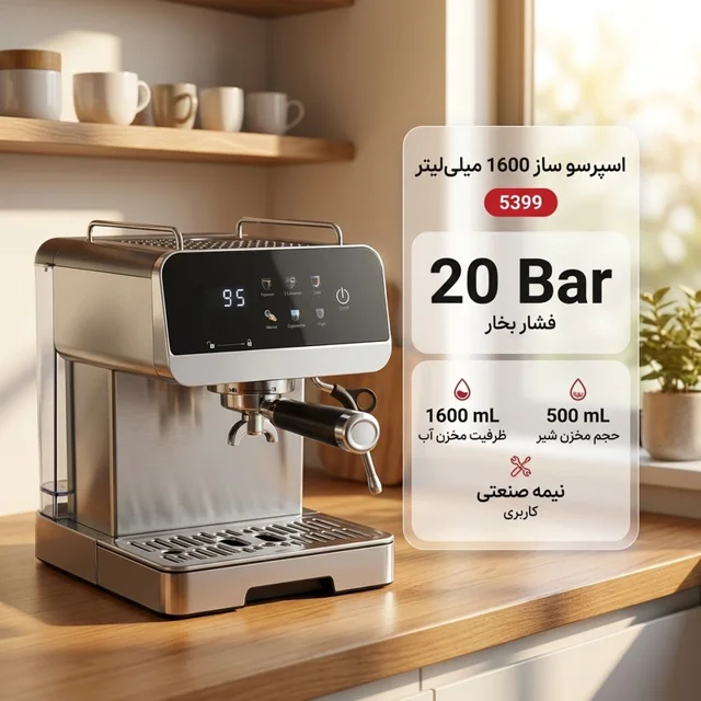 اسپرسوساز نیمهصنعتی مدل 5399 با فشار بخار 20 بار، مخزن آب 1600 میلیلیتر و مخزن شیر 500 م 102064455